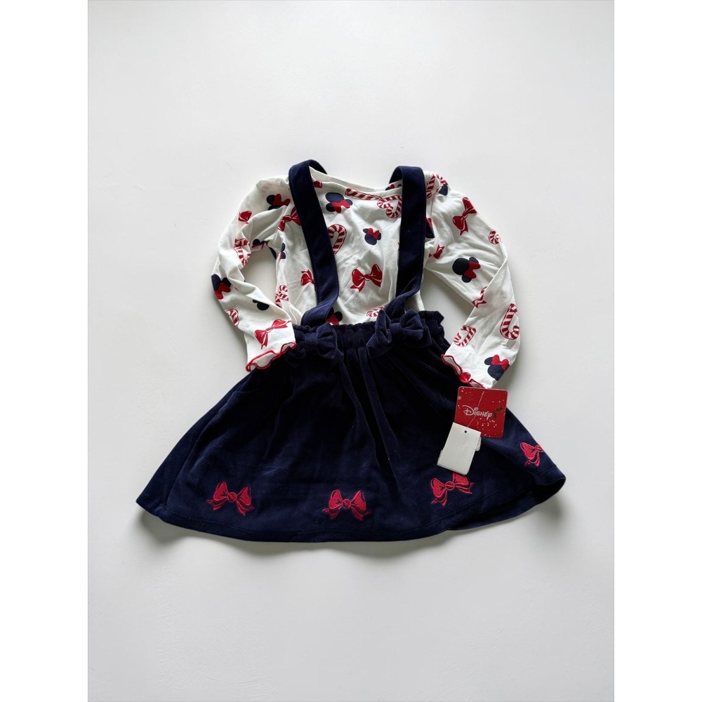 Disney Minnie Mouse Toddler Girls Holiday Velvet Jumper Skirt and Top Set 4T